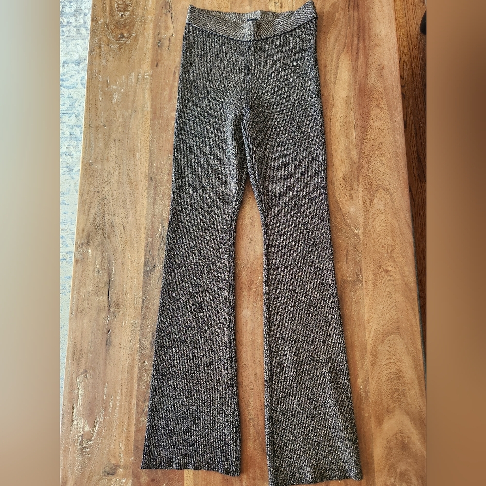 House Of Harlow 1960 Knit Set Sleeveless Mock Tunic & Flare Pants Blk & Gold S - Picture 6 of 16